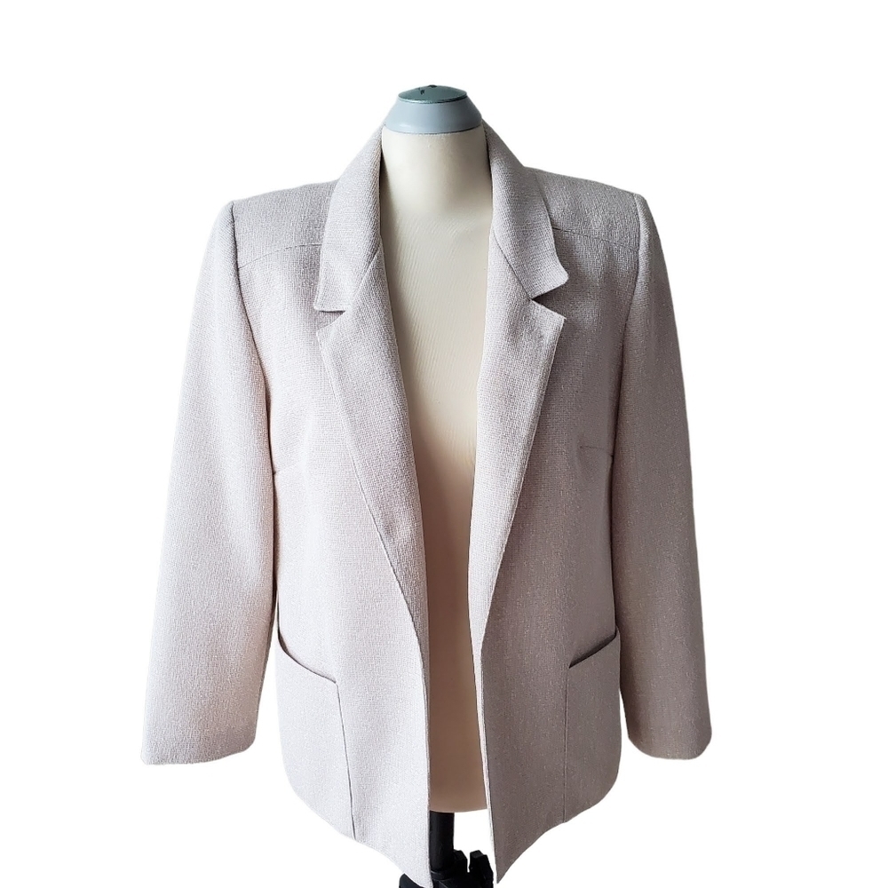 D'ALLAIRDS Vintage Cream Beige Open Front Blazer Size 14